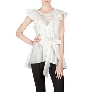 Ryu cotton ruffle and lace ivory top tunic